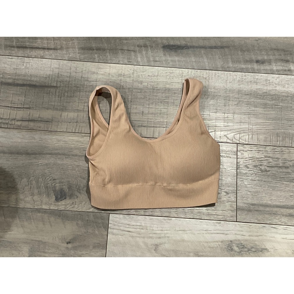 GapBody Womens Ribbed Seamless Bralette Tan Nude Scoop Neck Lounge Bra Small